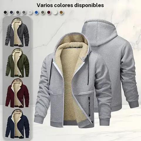 Men's Plain Minimalist Hooded Fleece Zip-Up Long Sleeve Top - Menswear Everyday Wear, Stylish Casual, Soft Faux Lamb Wool Lining, Practical Pockets, Drawstring, Hand Wash Only, Multi-Color Versatile Tops