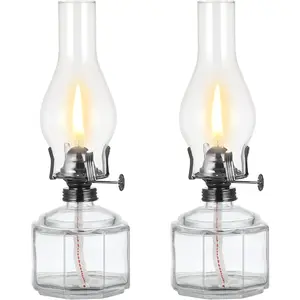 2 Pack 12.5 Inch Large Vintage Glass Kerosene Oil Lamp, Antique Black Rustic Hurricane Oil Lantern with Clear Chamber for Indoor Use Emergency Lighting Decor