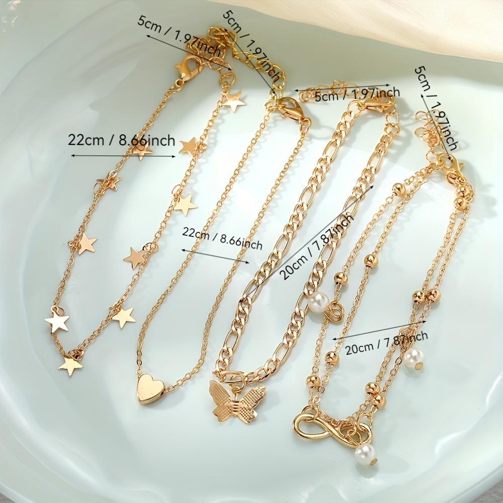 4Pcs Stackable Dainty Chain Anklet Set for Women - Trendy Butterfly & Infinity Charm Beaded Foot Jewelry, Adjustable Summer Beach Essentials.