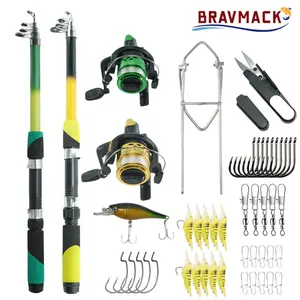 2 Sets 2.1m Ultra-Light Fishing Rod Reel Combo, Includes Reels, Lures, Hooks, Accessories, Complete Fishing Gear Set, Fishing Equipment