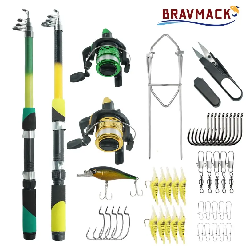 2 Sets 2.1m Ultra-Light Fishing Rod Reel Combo, Includes Reels, Lures, Hooks, Accessories, Complete Fishing Gear Set, Fishing Equipment