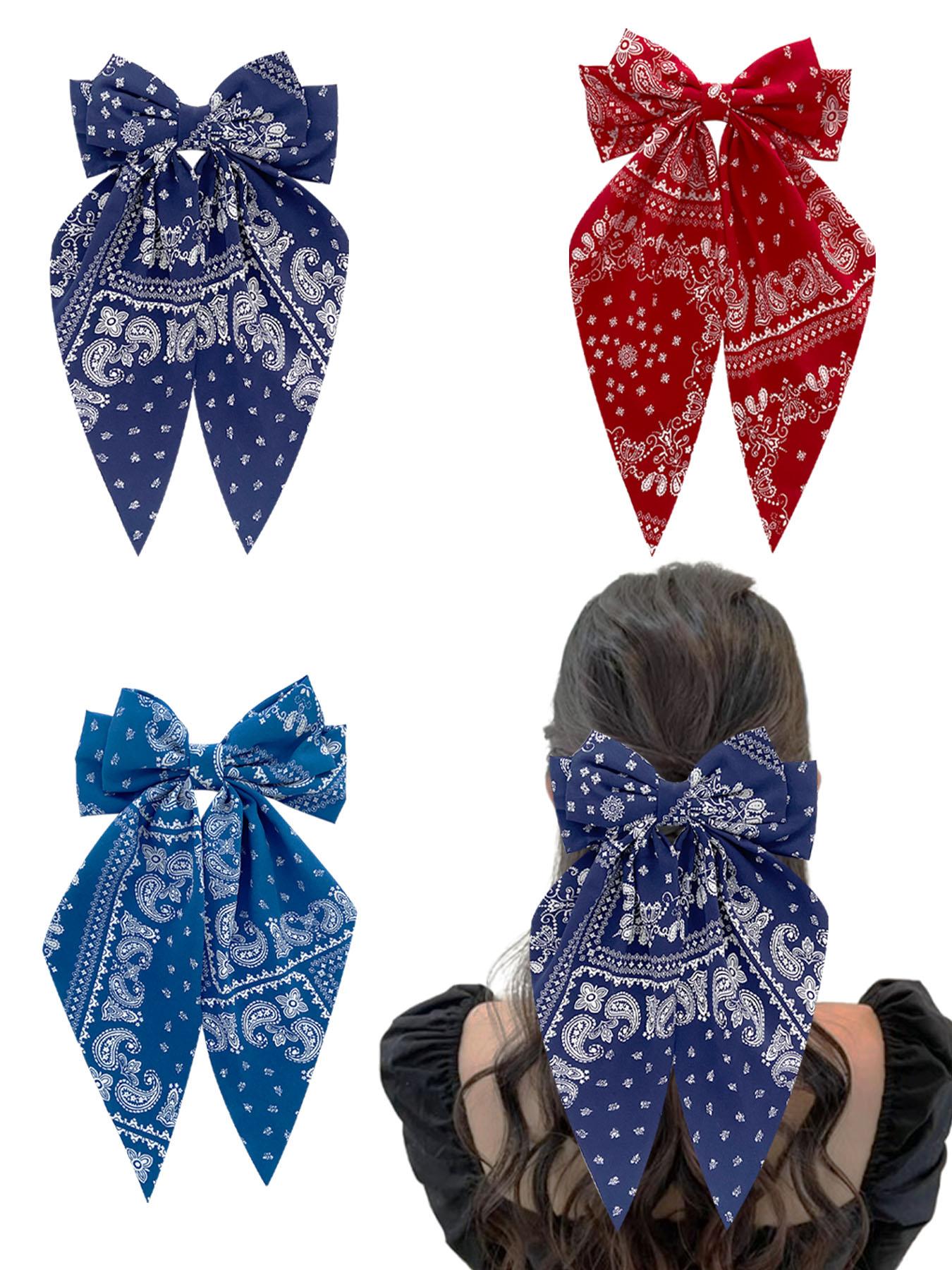 Paisley Print Bow Decor Hair Clip, Casual Versatile Hair Accessories for Women, Minimalist Headwear Suitable for Thick Hair