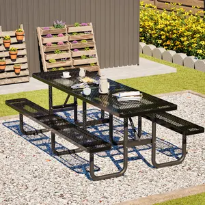 96"x96" Heavy Duty Metal Picnic Table for 10 Person, Outdoor Dining Table with Umbrella Hole, Galvanized Steel Rustproof Frame, 882LBS Capacity – Ideal for Garden, Patio, Picnic, Camping