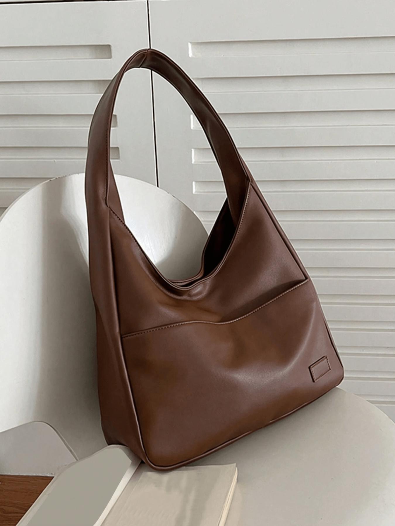 Women's Solid Color Shoulder Bag, Fashionable Large Capacity Tote Bag for Work & Daily Used, Casual Trendy Versatile High-quality Daily Commuting Bag, Everyday Shoulder Bag, Crossbody Tote Bag