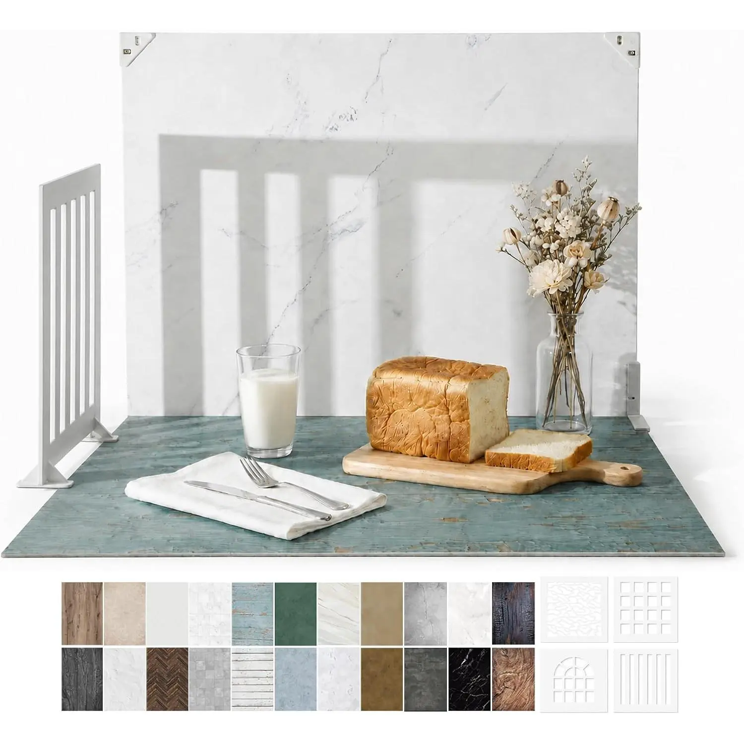 Photo Backdrop for Product Photography, 23 x 17.5 in Tabletop Kit | 11 Double-Sided Large Tabletop Backgrounds with 4 Shadow Props for  Photography, Small & Medium Products and UGC Content