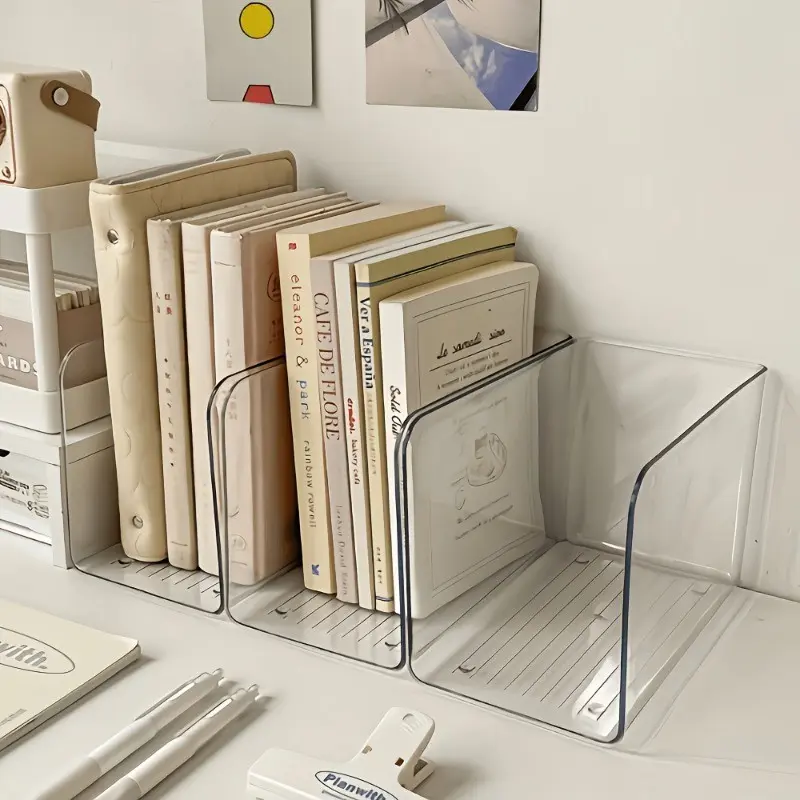 Transparent Acrylic Desktop Bookshelf and File Organizer, Thick Transparent Material, Sturdy, Holds Books, Notebooks, A4 Files, Magazines