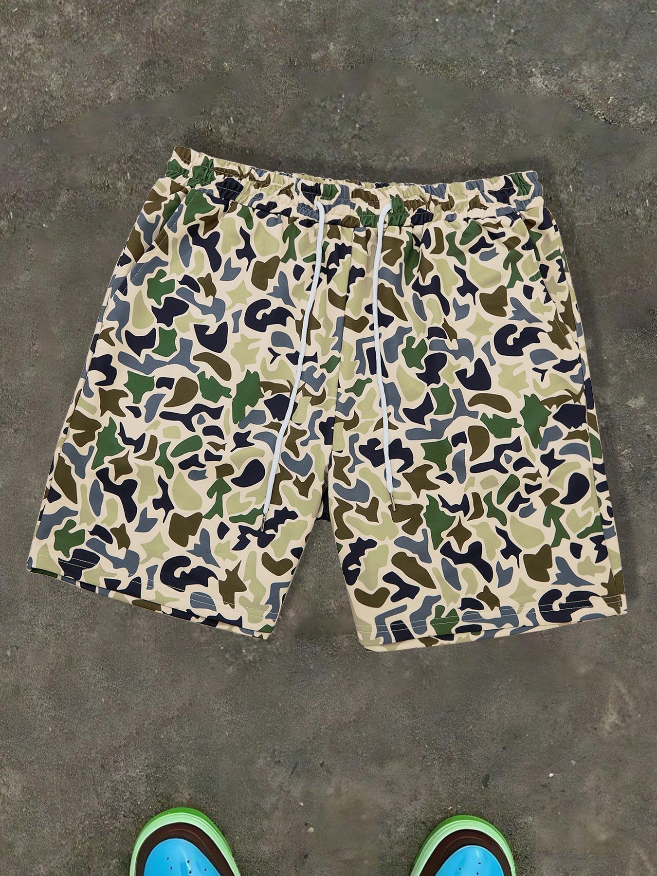 Unisex Camo Print Shorts, Regular Fit Casual Street Shorts for Summer, Fashion Men's Bottoms for Daily Wear