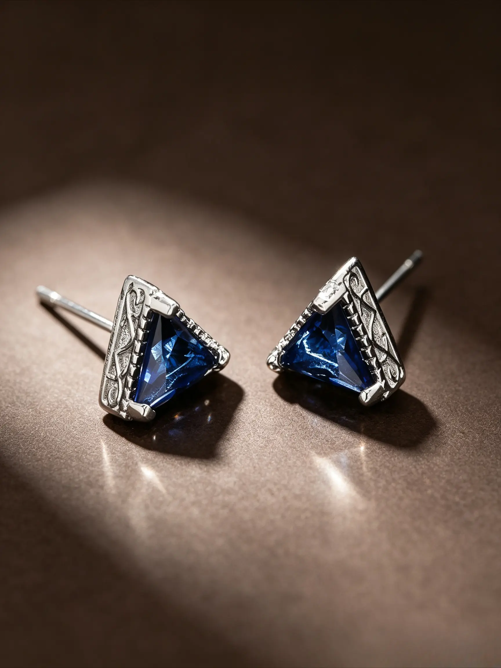 Vintage Filigree Triangle Gem Stud Earrings, Silver Tone Stainless Steel Flat Back Piercing Earrings, Anti-Tarnish Hypoallergenic Hip Hop Punk Gothic Unisex Daily Stacking Ear