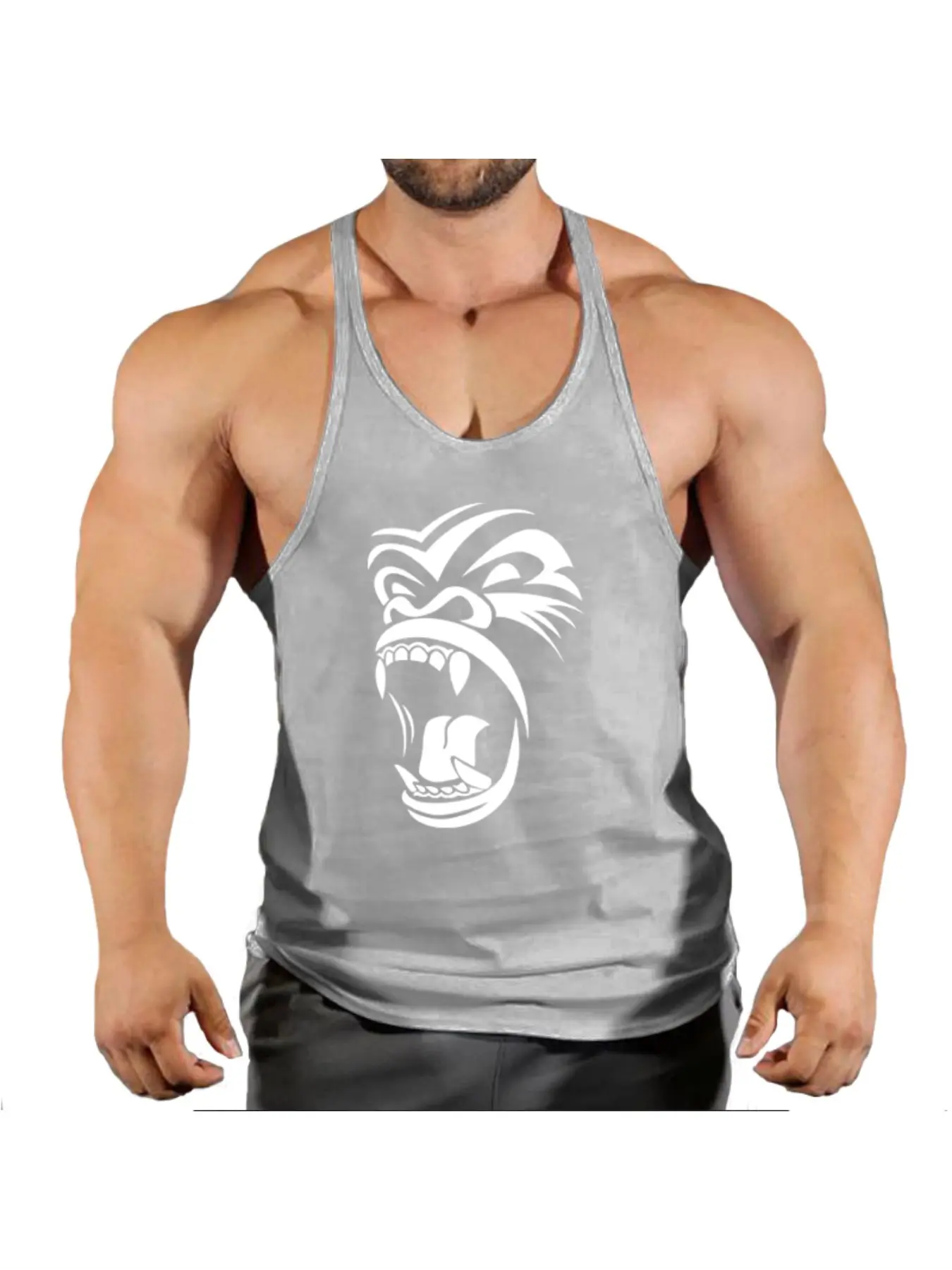 Gorilla Graphic Men Stringer Tank Top Bodybuilding Weight Lifting Workout Fitness Sleeveless Shirt Muscle Tanks