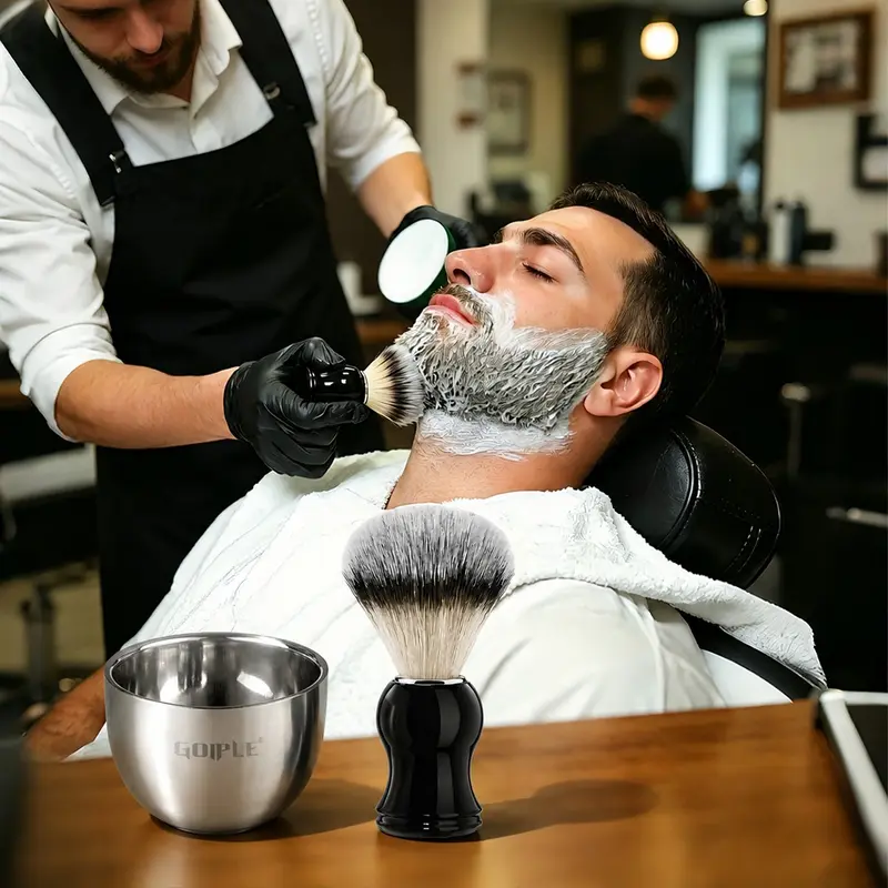 Men's Shaving Brush Set, Shaving Tool, Minimalist Style, Shaving Accessories, Wet Shaving Brush + Bowl, High Density Bristles, Gentle on Skin, Ergonomic Handle, Easy to Clean