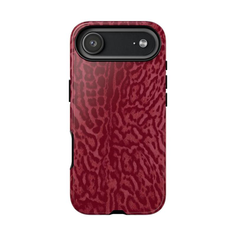 Burgundy Leopard Print Tough Phone Case, Stylish Protective Cover Hard Case Tough 2-piece Phone Case For iPhone 17 Pro Max 16 15 14 13 12 11 Pro Max