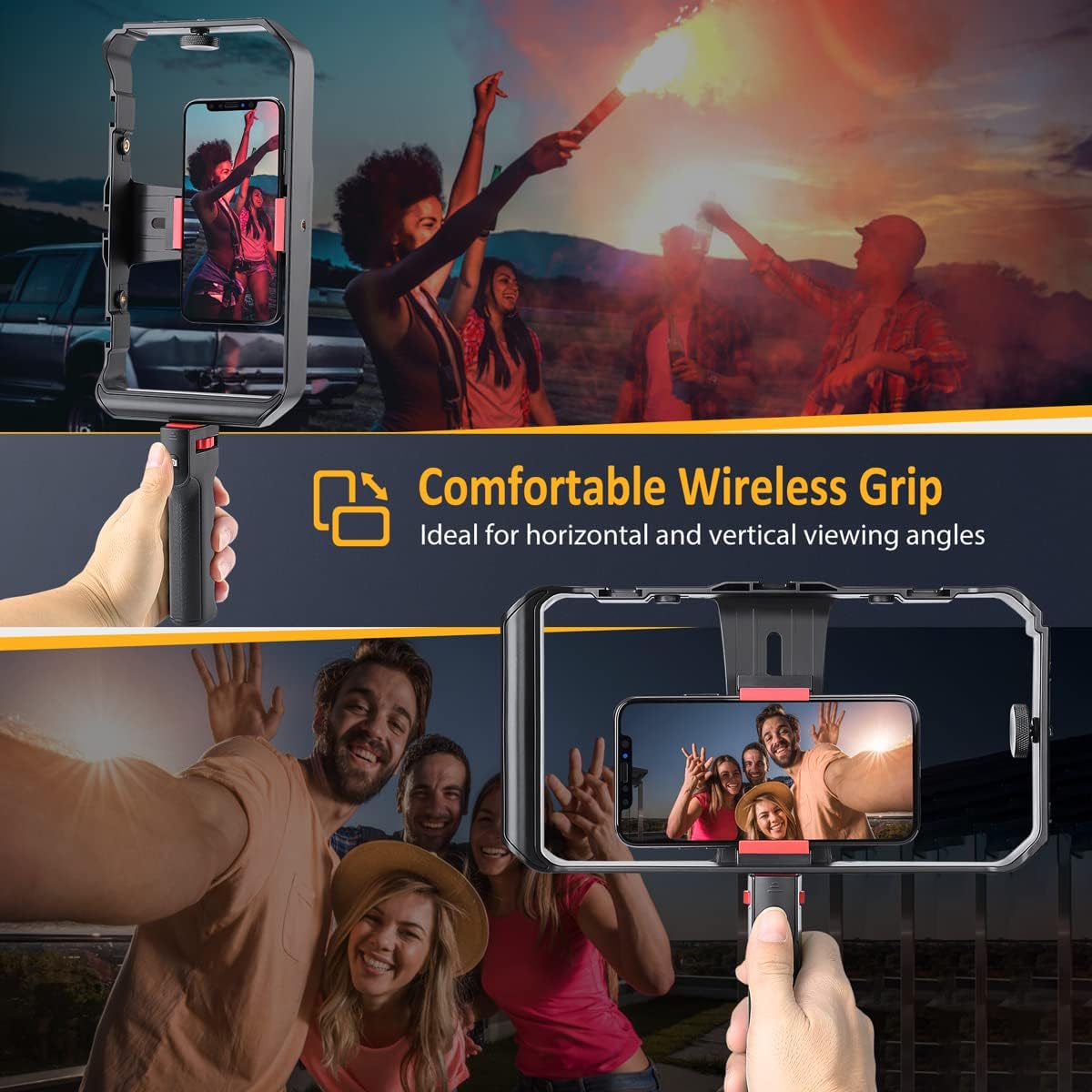 Smartphone Stabilizer Grip, Cellphone Video Rig Tripod Mount Holder, with  Remote Shutter for   and Android Smartphones