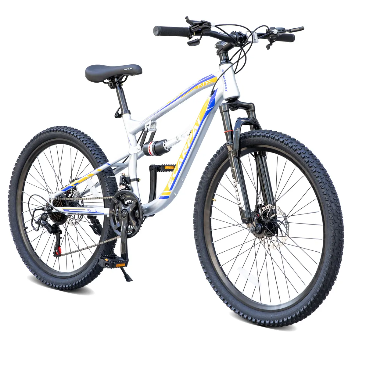 26-Inch All Terrain Mountain Bike with Sturdy Steel Frame, Full Suspension, 21-Speed Gears and Disc Brakes, Unisex Off Roading Bicycle, Bike Mtb, All Terrain Bicycle