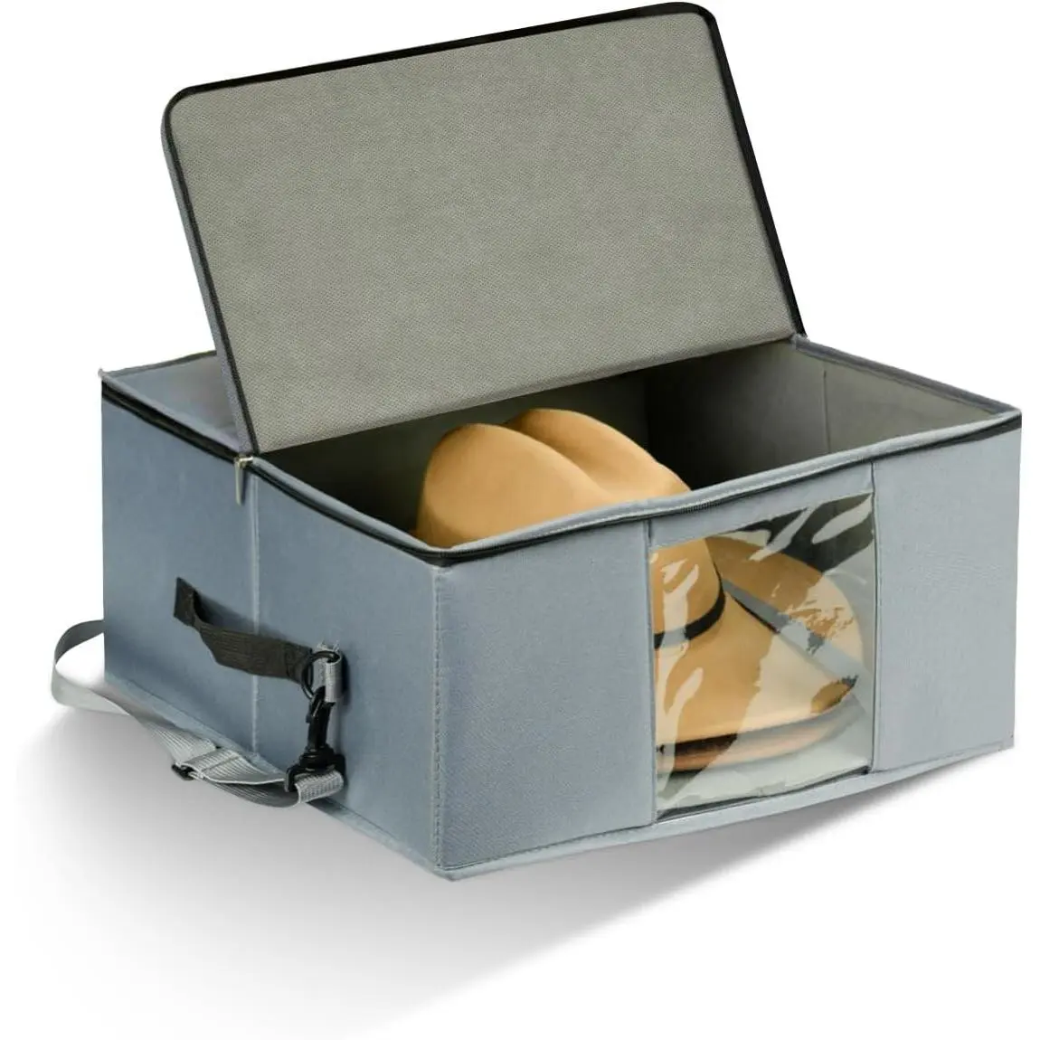 Large Cowboy Hat Storage Box with All Around Hardboard Support, Stackable, Crush-Proof, Dust-Proof Hat Carrying Case for Home & Travel, Rigid Hat Carrier Fits Up to 16" Wide Brim Hats, Grey
