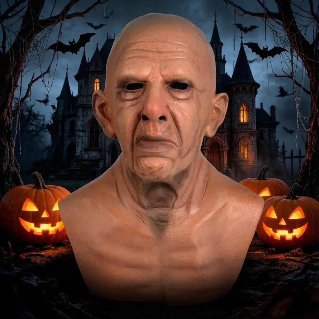 Halloween Party and Costume Latex Mask, Funny Old Man Mask for Adult Role Play, Men's Bald Head Costume Accessory, Btx-202 Model
