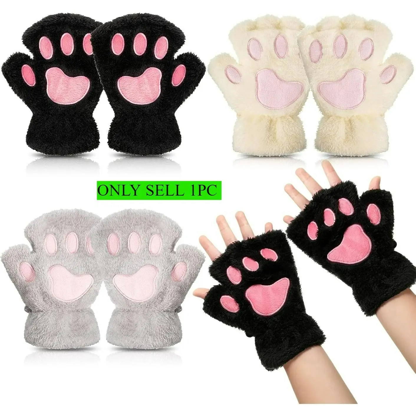 Cat Paws Gloves Fingerless, Bear Furry Paw, Cute Hand Gear, Cosplay Costume Accessories, Perfect for Halloween and Role-Playing