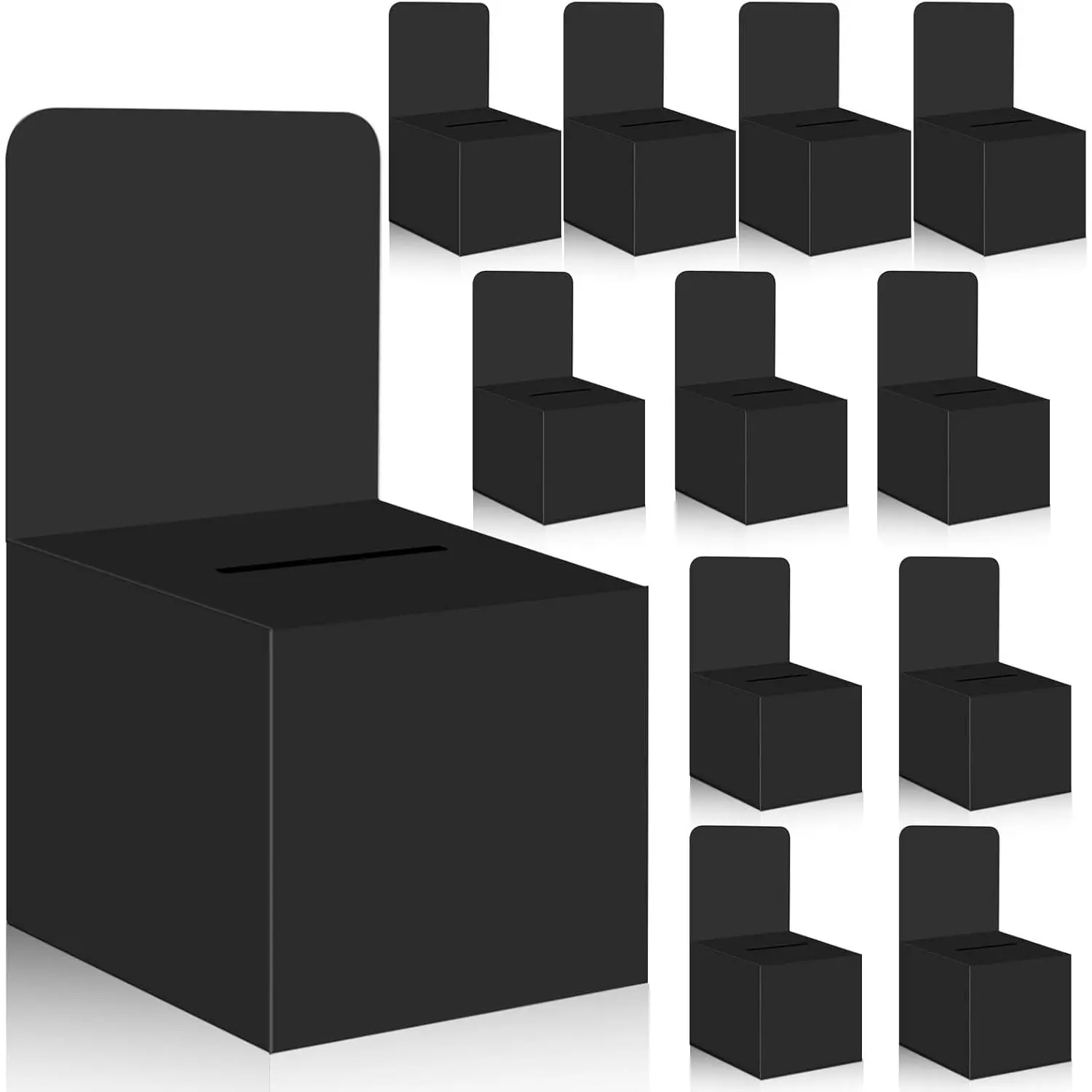 12 Pack 6 x 6 x 6 Inch Black Cardboard Raffle Boxes with Slot, Removable Header for Collecting Tickets Business Cards Voting Contest and Suggestions