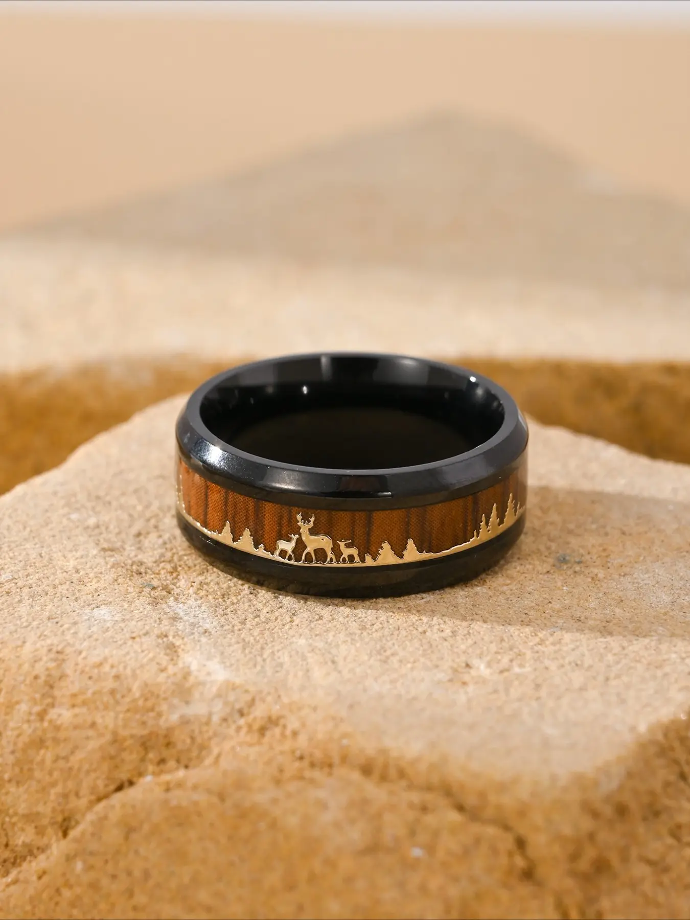 Deer Herd Forest Pattern Ring, Light Luxury Retro, Unisex, Daily Commuting Wear, Christmas Gift, Commemorative Gift, Stainless Steel Jewelry