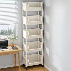 3-Tier Multifunctional Plastic Storage Cart with Wheels, Rolling Shelf Organizer for Bedroom, Kitchen, Bathroom or Living Room