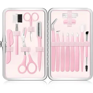 17 in 1 Professional Eyebrow Grooming Tweezer Set for Women, Includes Facial Hair Tweezers, Scissors, Comb, Eyebrow Trimmer, Brow Brushes & Portable Travel Bag