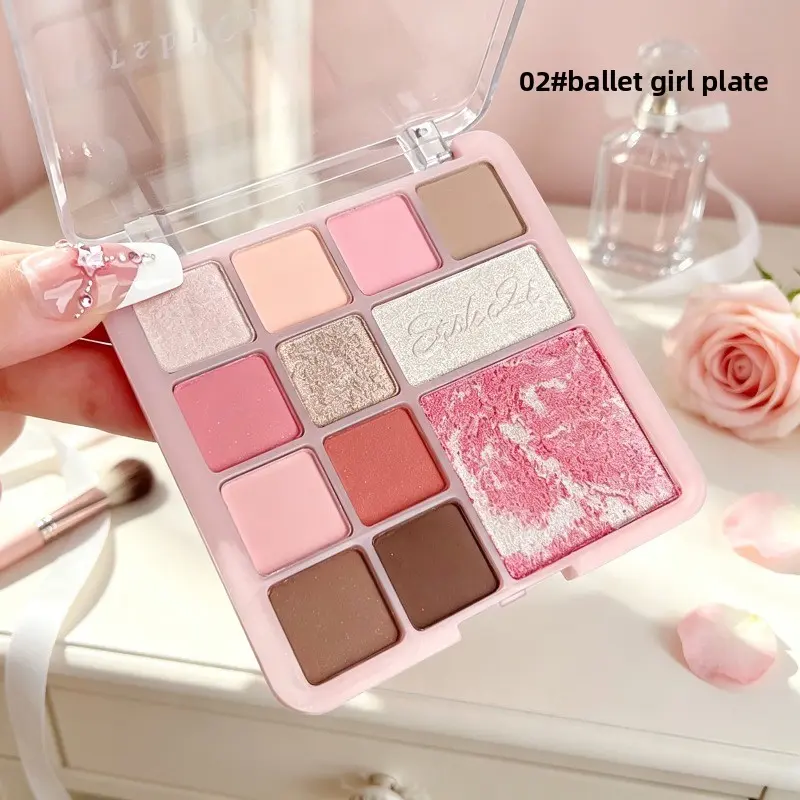 Korean 12-Color Multi-Functional Eyeshadow Palette, Low-Saturation Daily Shades to Slim Down Eye Look for Pale Complexion, Fine Powder with No Fallout, All-in-One Makeup Palette for Eyeshadow, Blush, Under-eye Highlight and Lower Lash Shadow