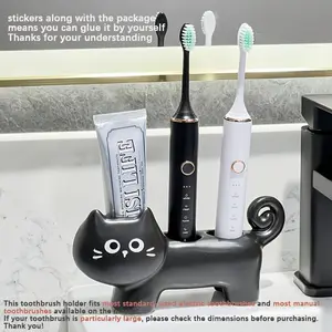 Creative and Whimsical Cat-Shaped Toothbrush Holder, Ceramic Organizer Base for Bathroom Vanity Countertop - Suitable for Toothbrushes and Dental Care, Space-Saving Countertop Storage, Toothbrush Stand for Bathrooms, Fun Design, Sturdy Construction