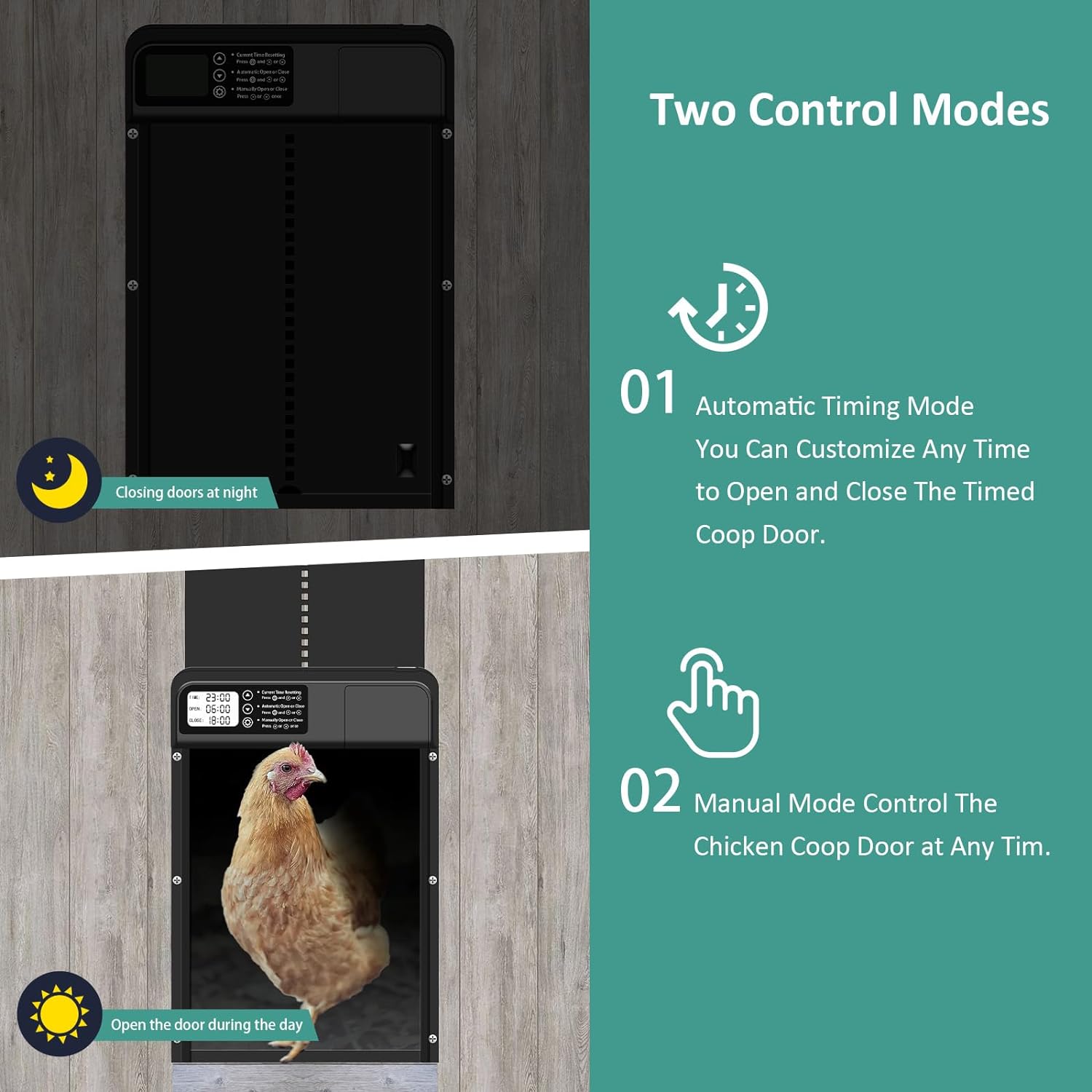 Automatic Chicken Coop Door, Battery Powered LCD Display Timer Chicken Door, Farm Animal & Poultry Supplies