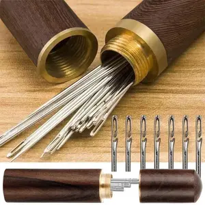 30pcs Self Threading Needles, Stainless Steel Blind Sewing Needles with Solid Wood Needle Case, Sewing Supplies for Home Use for DIY Embroidery Mending Sewing Projects