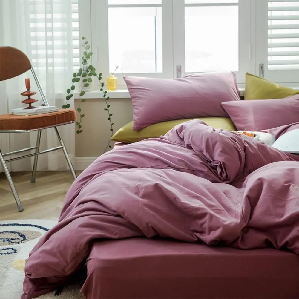 Purple Bedding Duvet Cover Twin XL 3 Pieces Pale Mauve Duvet Cover Boho Solid Bedding Set Luxury Soft Jersey Knit Cotton Comforter Cover with 2 Pillowcases Breathable Soft Mauve Color Bedding Set
