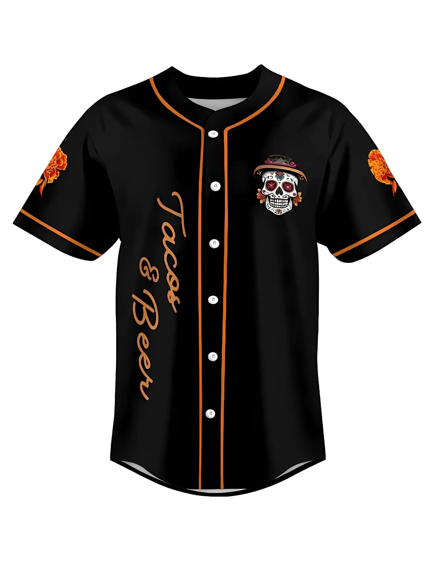 All black skull pattern, Medro black flea, Sego beer, celebrating the Day of the Dead, baseball jersey, drinking Mexican liquor jersey, unisex, versatile fashion gift, Halloween gift