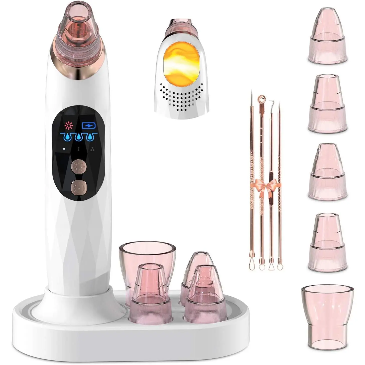 2025 Upgraded Blackhead Remover Pore Vacuum with Hot Compress - Electric Facial Face Care Products, 5 Suction Heads, LCD Screen, and Base for Pore Extraction, Pimple & Whitehead Removal