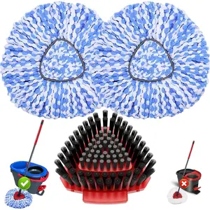 Spin Mop Head Replacement for O Cedar RinseClean 2-Tank System, 2 Mop Replacement Heads + 1 Upgrade Scrubber Brush, 100% Microfiber Mop Refills Deep Cleaning Machine Washable