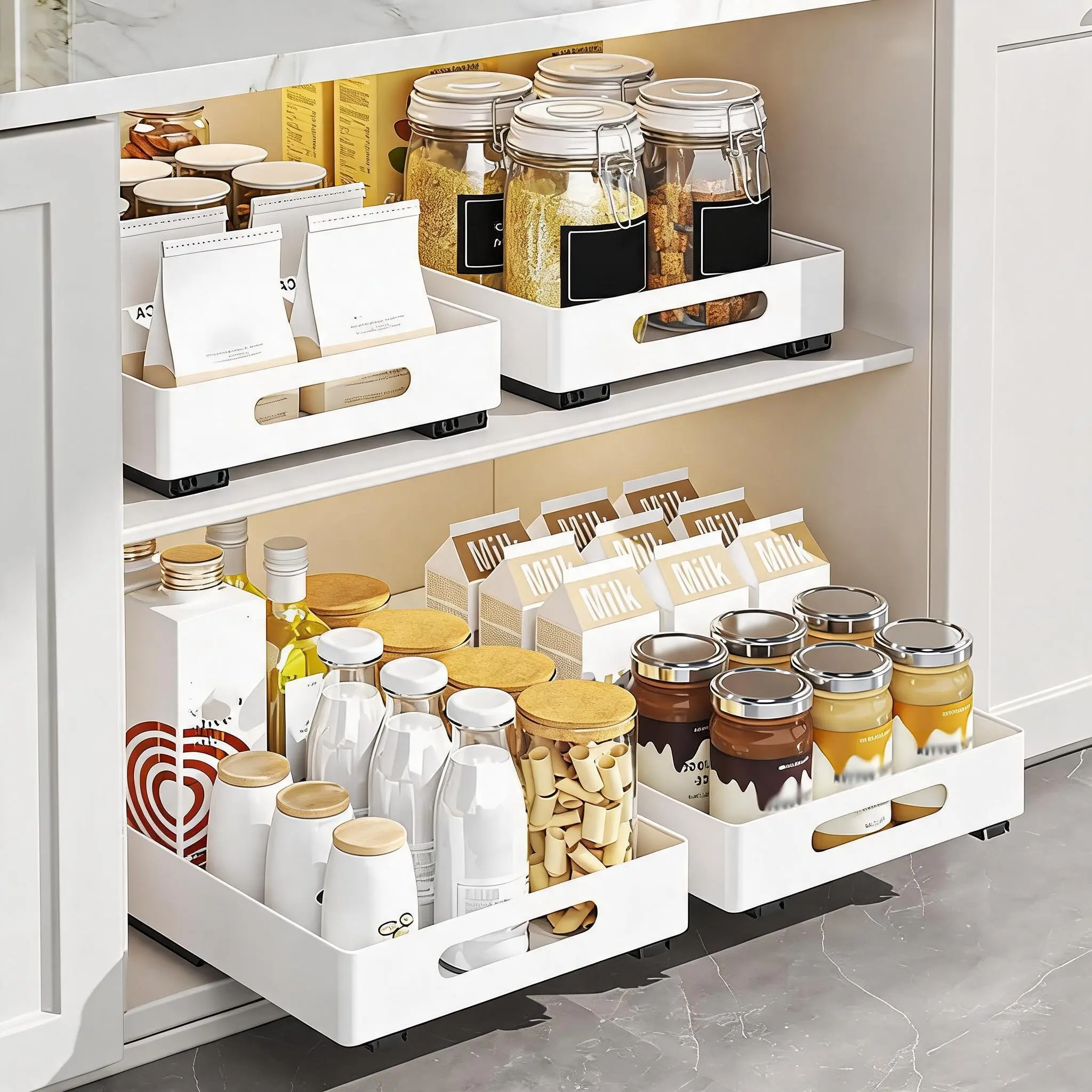 Pull Out Cabinet O counter rganizer, 26cm Wide Heavy Duty Slide Out Drawers, Iron Pull-Out Home Organisers sink Storage rack Drawer for Kitchen Living Room， pantry sliding shelf