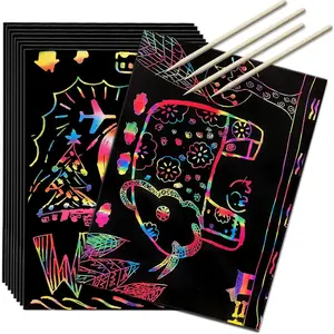 Scratch Art Rainbow Paper 36 Sheets, Colorful Magic Papers Black Scratch it Off Art Crafts Notes Boards with 4 Scratch Pen for  Easter Basket Stuffers Valentine's Day