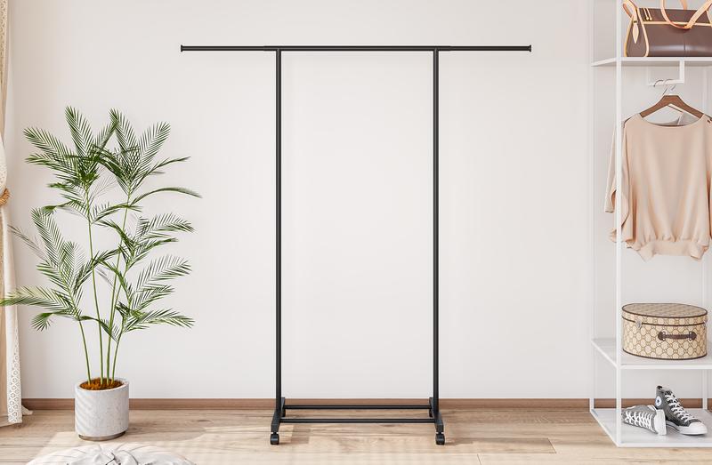 Metal Clothing Garment Rack,31.5 to 55.12 Inches Extensible Rod,  Rolling wheel Portable Drying HangingGarment Rack Suitable for Living Room, Bedroom,Balcony, Laundry