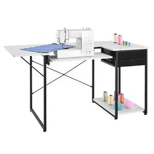 Sewing Table, Multipurpose Sewing Machine Table With Drawers, Foldable Side Shelf, Adjustable Shelves, Sturdy Steel Legs, Computer Desk For Home, Office, Fashion Studio, Art Studio, Craft Studio, Educational Institution