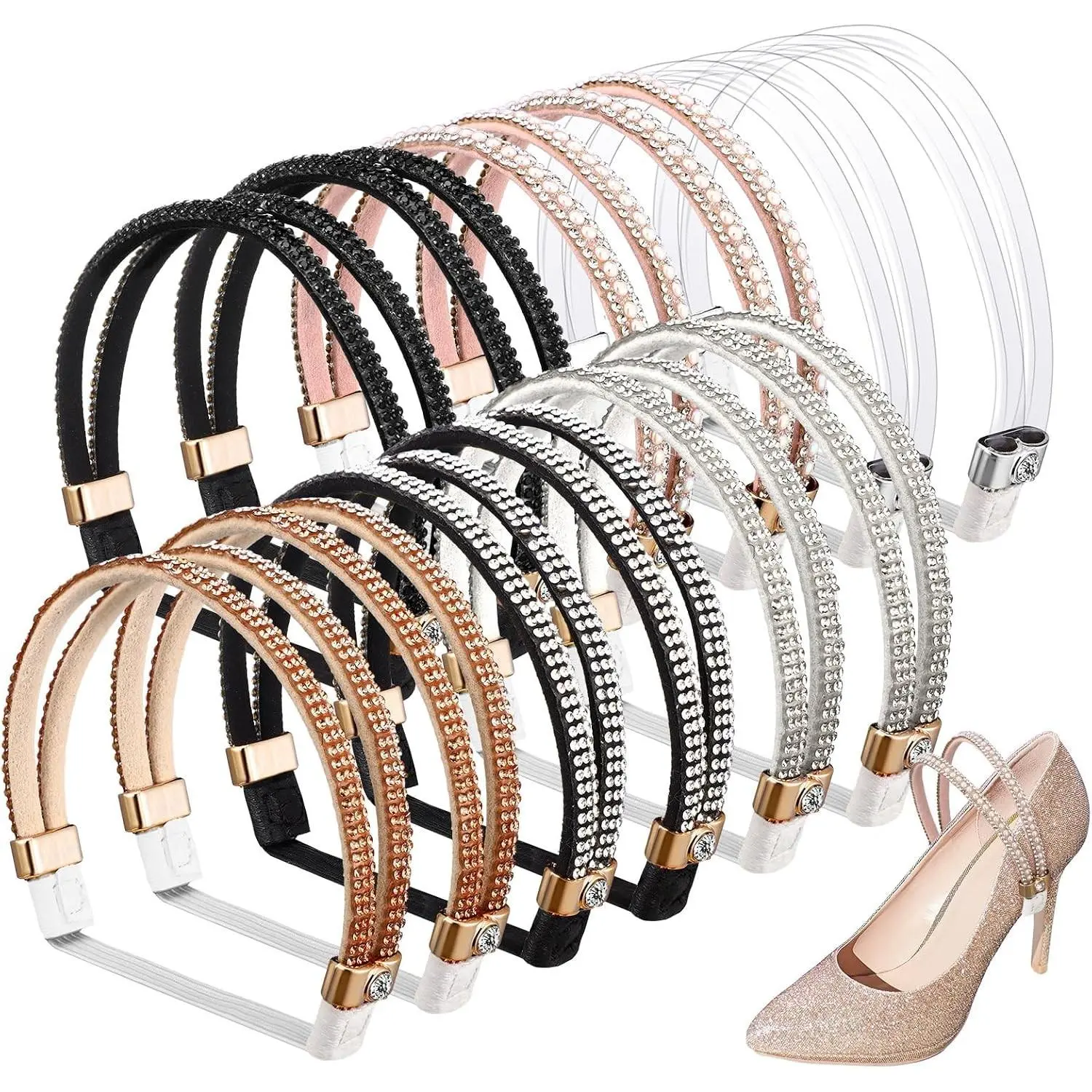 6 Pairs Elastic Bridal Shoe Straps - Detachable Shoelace Belts with Laces for Anti-Loose Fit on High Heels, Sandals, Slippers (Bonus Gift)