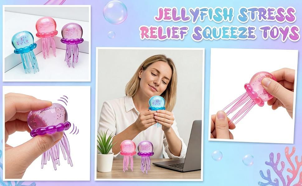 BINOK Jellyfish Squishy, Jellyfish Squeeze Stress Ball, Ice Squeeze Cube-Drop Malt Sugar Balls Sensory for Anxiety Stress Party Favors (Pink)