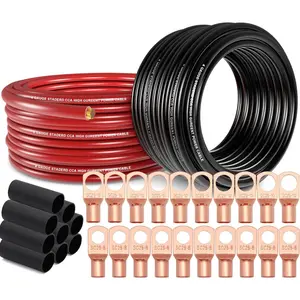 4 Gauge Wire (25ft Each - Red/Black) Copper Clad Aluminum CCA - Primary Automotive Wire,Car Amplifier Power & Ground Cable, 20PCS Lugs Terminal Connectors,20PCS 3:1 Heat Shrink Tubing,lead,light,
