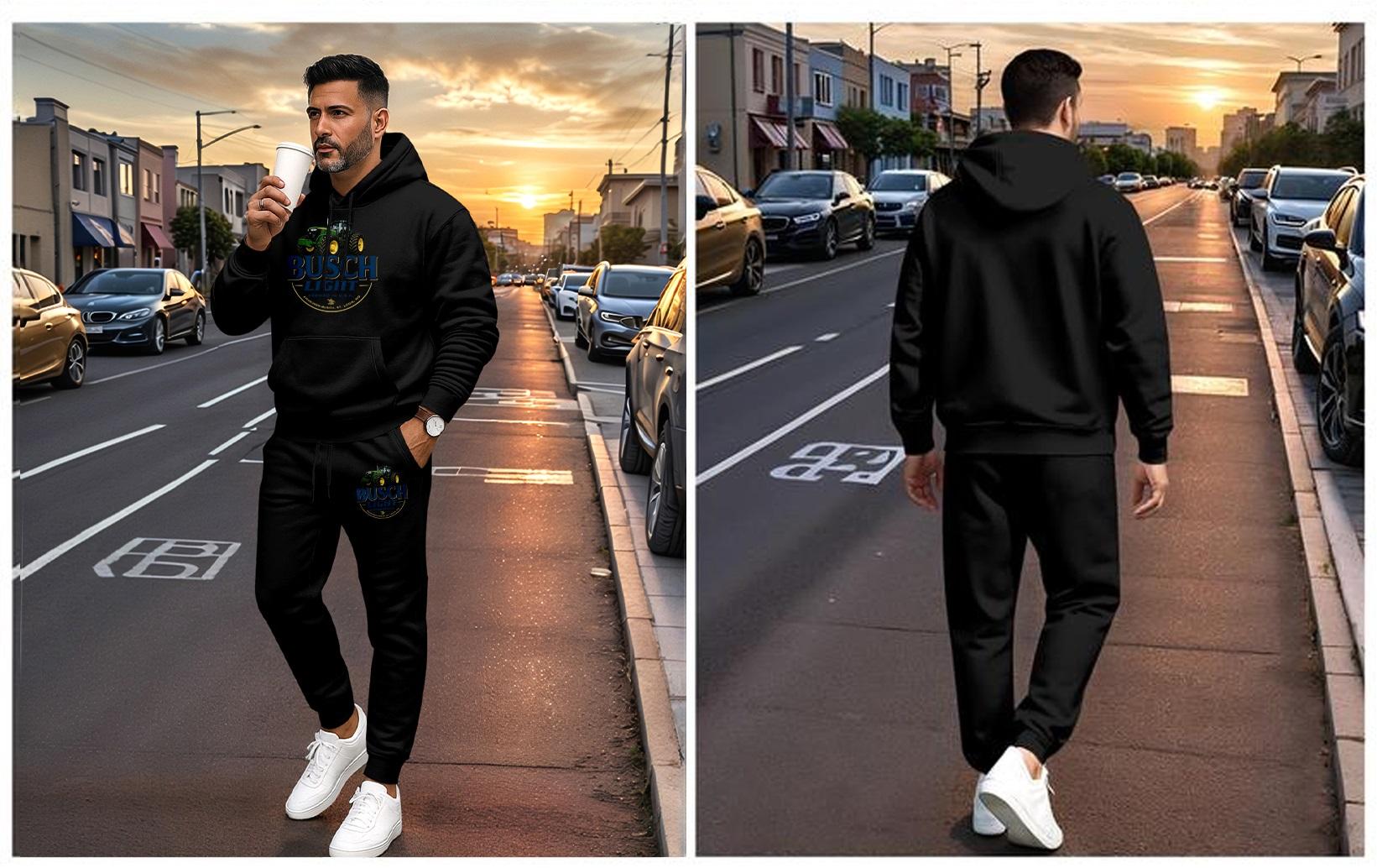 Men's Vintage Drink-Themed Hoodie And Sweatpants Set Classic Western Style, Comfortable Men's Sportswear, A Must-Have For Beer Lovers, Perfect For Casual Everyday Wear 08