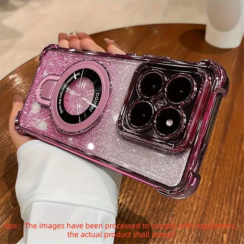 Glittery Four-Corner Shockproof Protective Phone Case with Magnetic Stand, Compatible with for Moto Edge 50 Fusion / for Moto Edge 50 / for Moto 50 NEO / for Moto 50 Pro / for Moto Edge 60 Fusion, Shockproof Cover