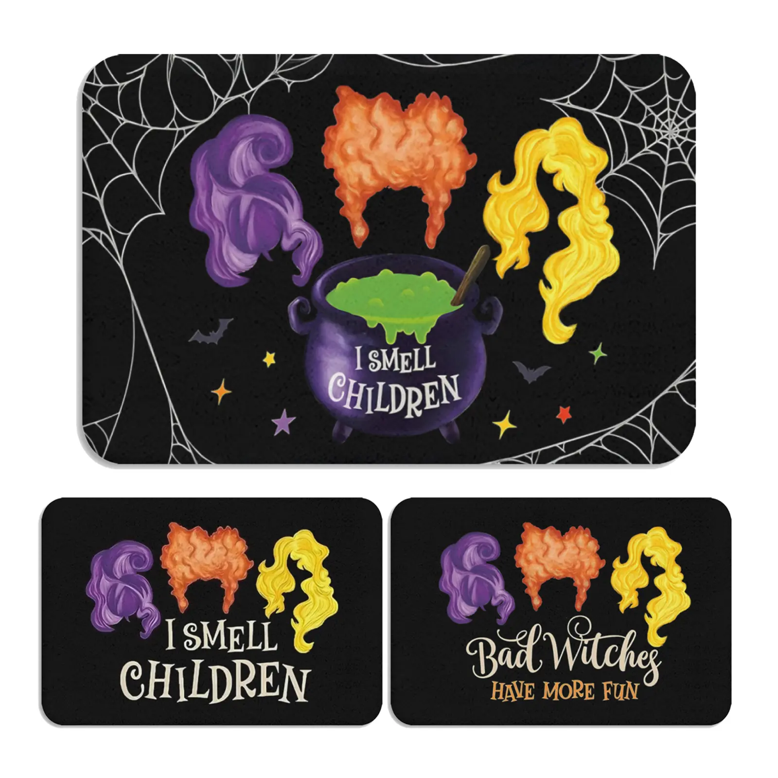Halloween Three Witch Doormat I Smell Children Bad Witches Have More Fun Quote Entry Floor Mat, Non-Slip Rubber Back Welcome Mat for Dental Office Clinic Hallway, Living Room, Bathroom, Laundry Room Home Decor