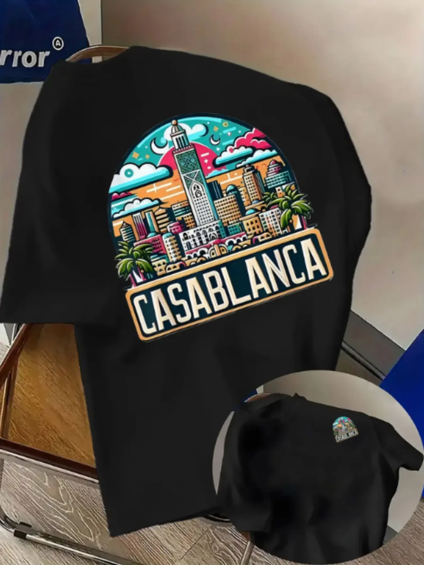 Men's Casual Streetwear Short Sleeve T-Shirt, Casablanca Print, Round Neck, Slim Fit, Knit Fabric, Summer Fashion, Comfortable for Home & Leisure, Streetwear Graphic Top