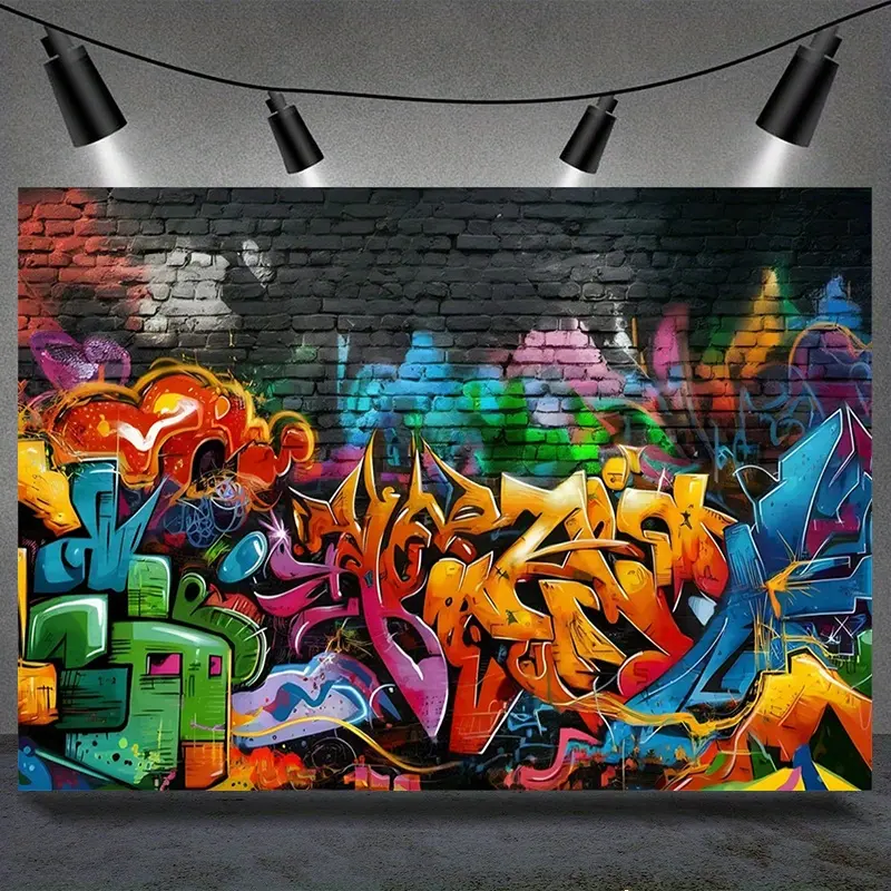 Graffiti Urban Street Art Brick Wall Colorful Youth Party Background Cloth Polyester Fabric Wall Hanging Tapestry Birthday Decor Photo Backdrop Wall Decoration Event Display Photography Background Trendy Style Indoor Outdoor Decor Scene