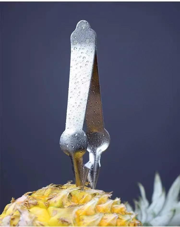 2PCS Stainless steel pineapple peeler, pineapple cutter, eye remover, tweezers, curved sugarcane knife, eye remover, and peeler.