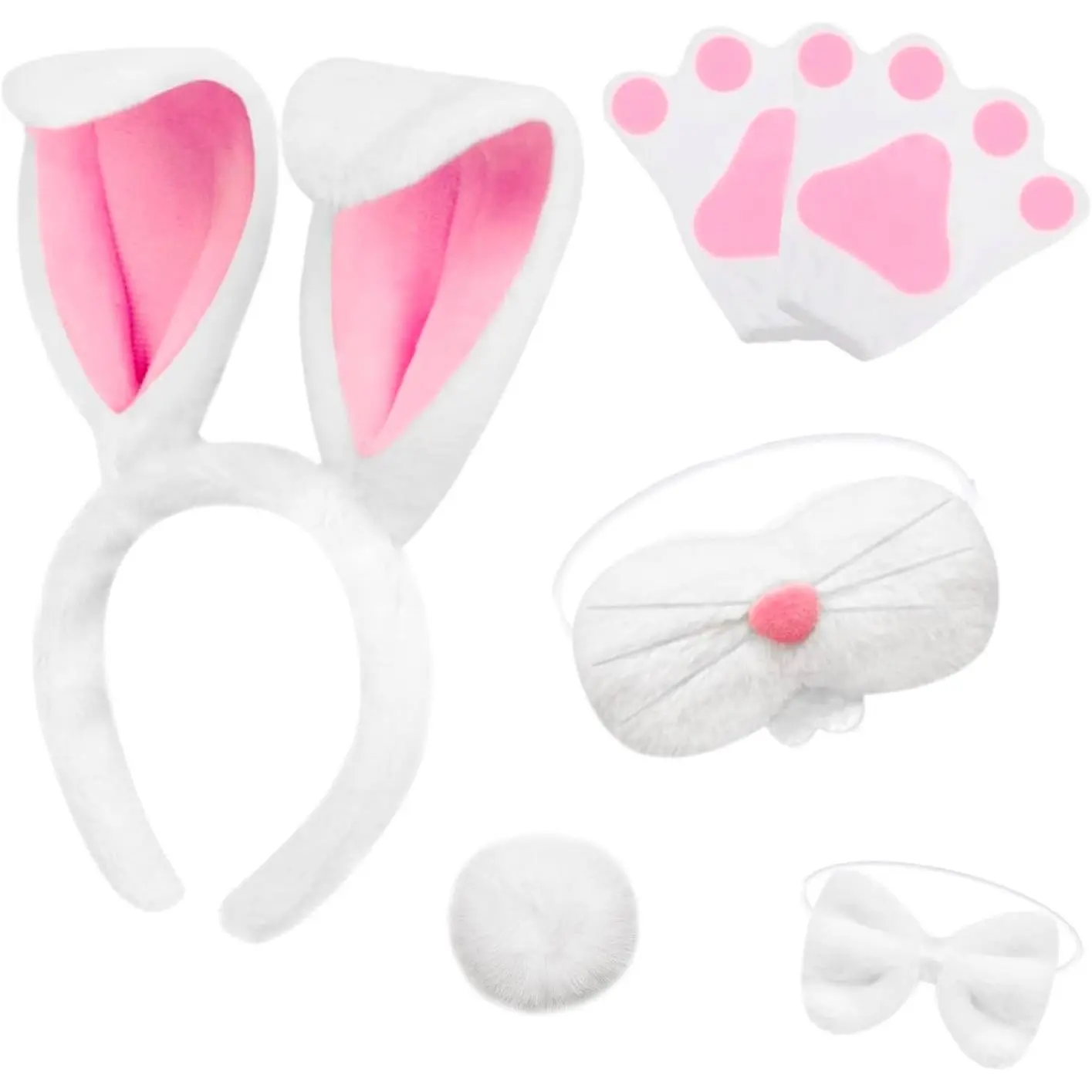 6 count Easter Halloween women's bunny set bunny ears tie bunny mouth bunny tail  paw women's  role play Party