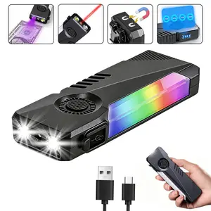 1PC Rechargeable EDC Flashlight , Ultra-Thin Pocket LED Light with Red Laser, UV Purple Light, RGB Side Lights, Magnetic Clip & Base, 11 Lighting Modes,Magnetic Work Light for Mechanics, Campers, Daily Carry