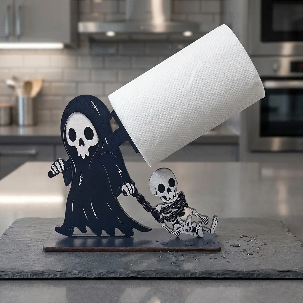 Halloween Pumpkin Head Magic Witch Theme Dark Cute Style 2D Wooden Restaurant Kitchen Napkin Holder, Decorative Paper Towel Rack, Unique Home Decoration