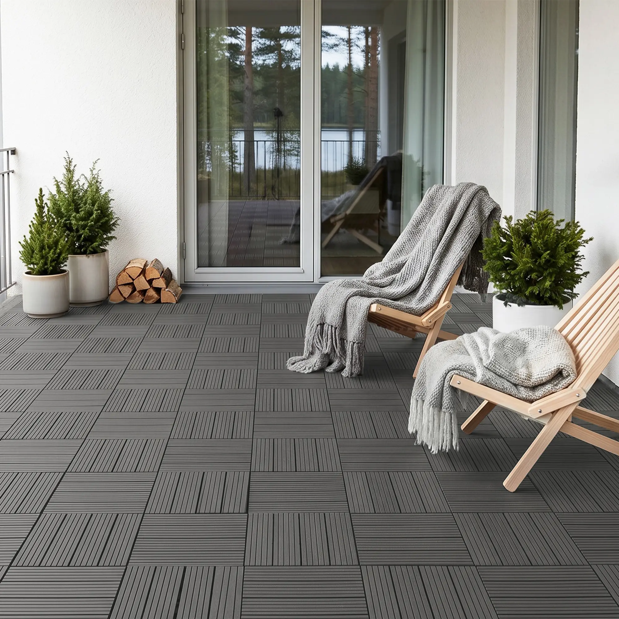 WPC Deck Tiles 12"x12" - 10 Pack Interlocking Patio Flooring, Easy DIY for Outdoor Balcony Garden Poolside