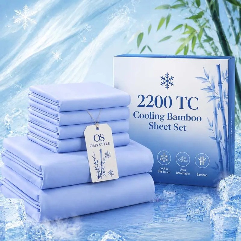 OS OMYSTYLE 4/6pcs Bamboo Cooling Sheet Set, Breathable & Cooling Hotel Children Bedding,2200TC Soft Double Stitching Wrinkle-Resistant & High Breathability Kids Sheets with 16" Deep Pocket,Fit for Hot Sleeper Children & Night Sweats,Perfect